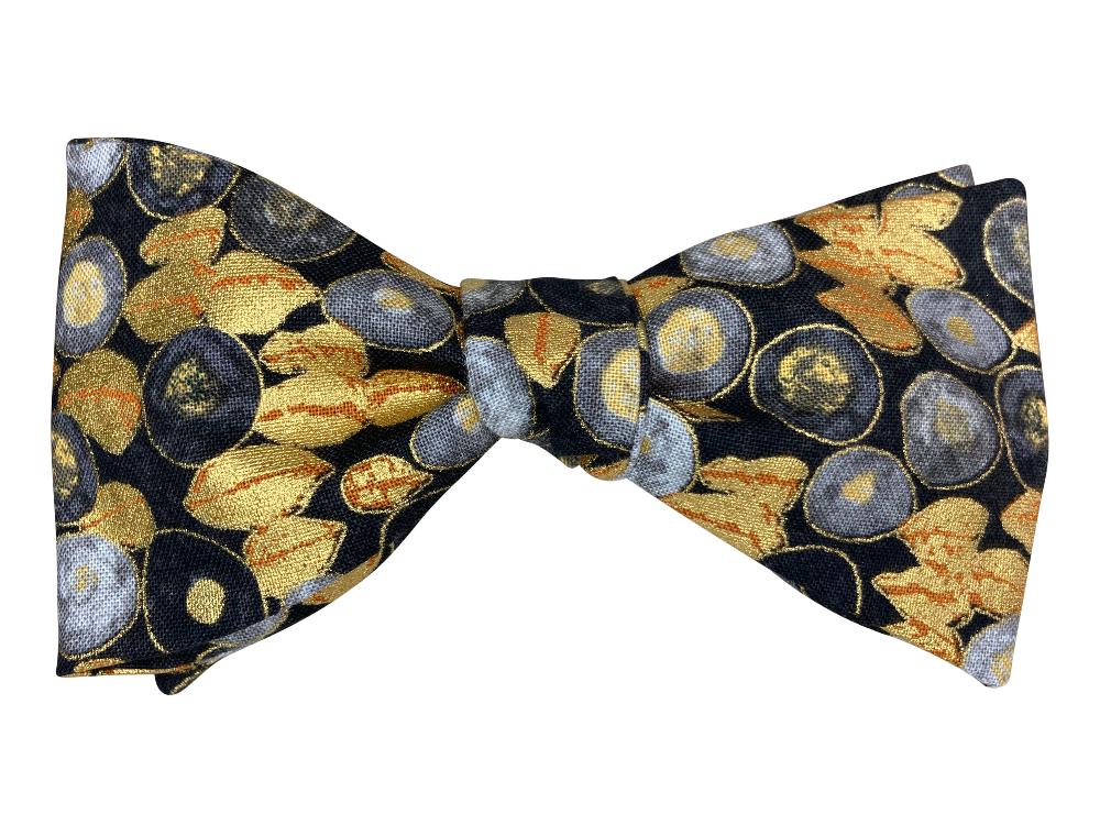 black grey and gold pebbles self tie bow tie inspired by gustav klimt