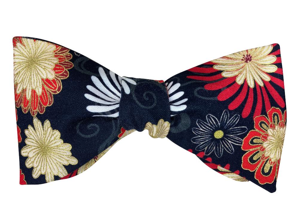 black and red floral self tie bow tie