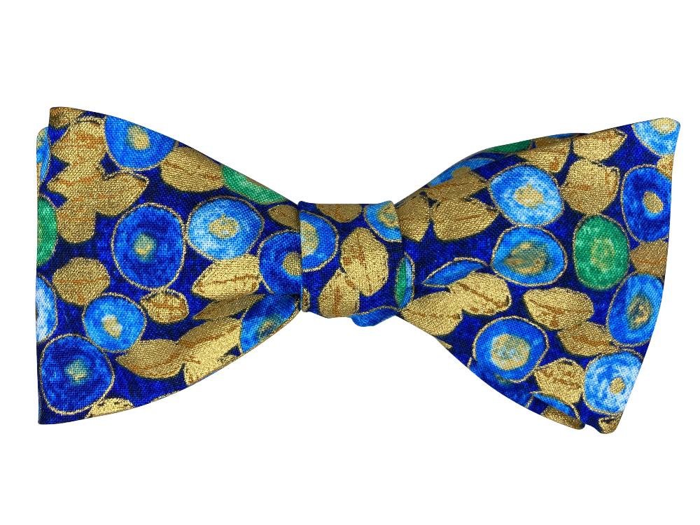 blue and gold pebbles self-tie bow tie inspired by gustav klimt