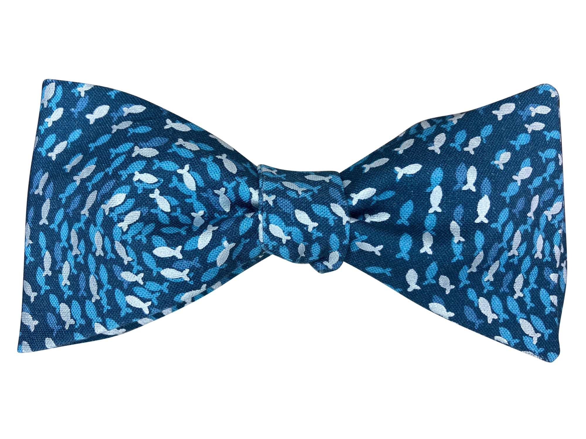 blue and silver fishes self tie bow tie