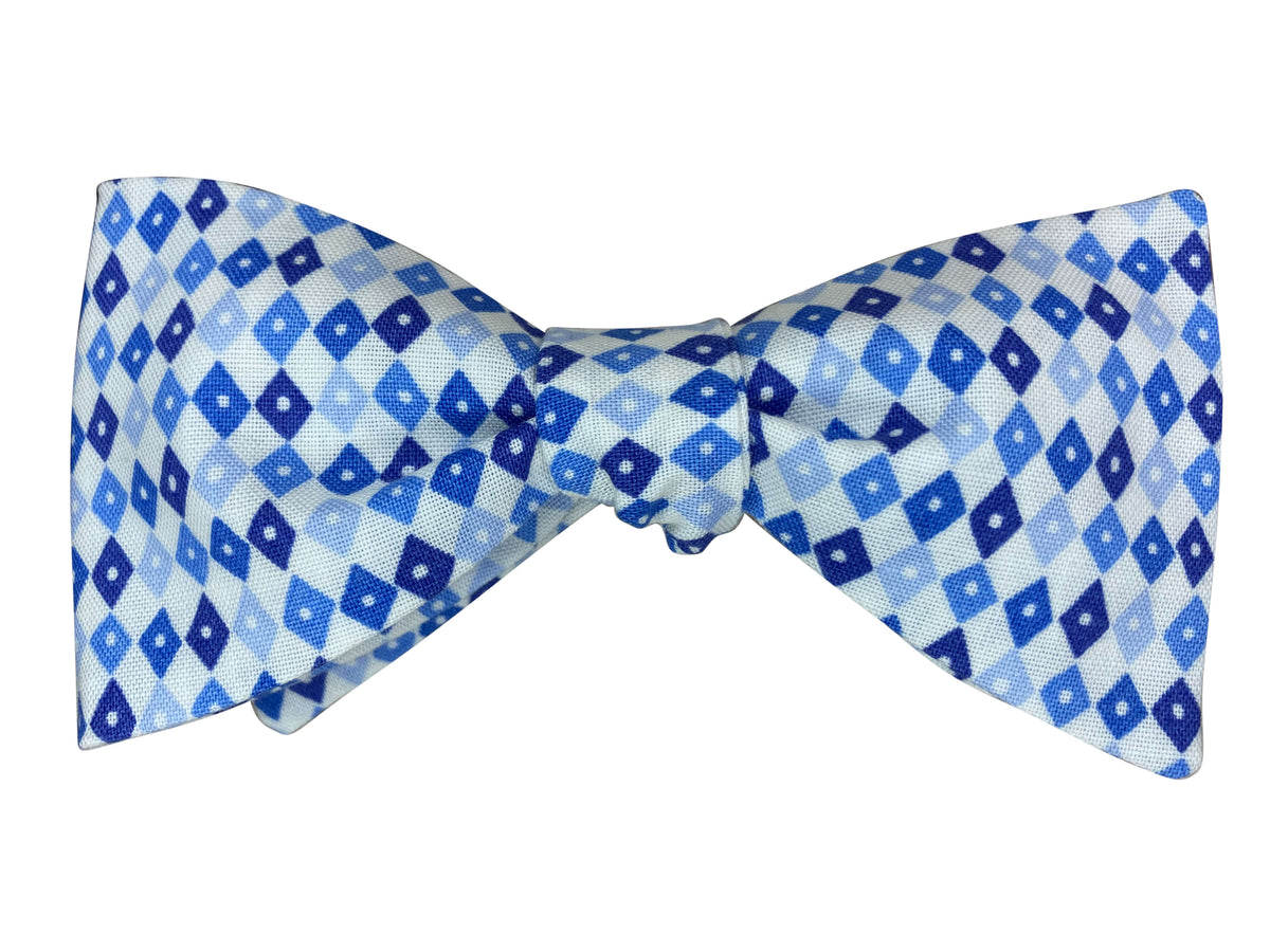 blue harlequin diamonds self tie bow tie