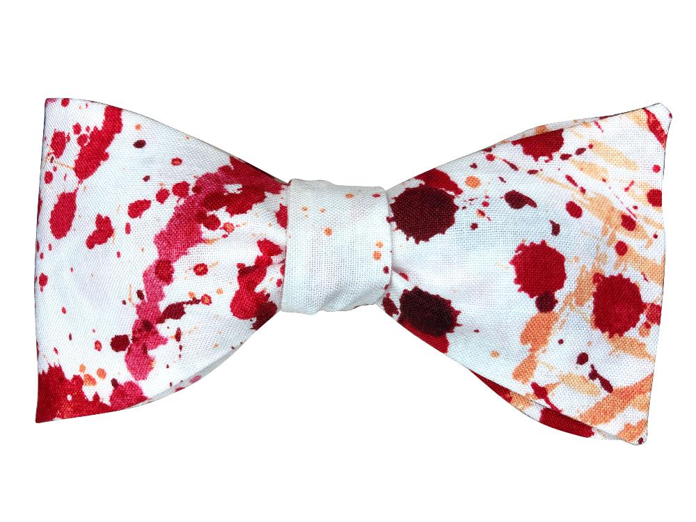 white and blood spatter self tie bow tie