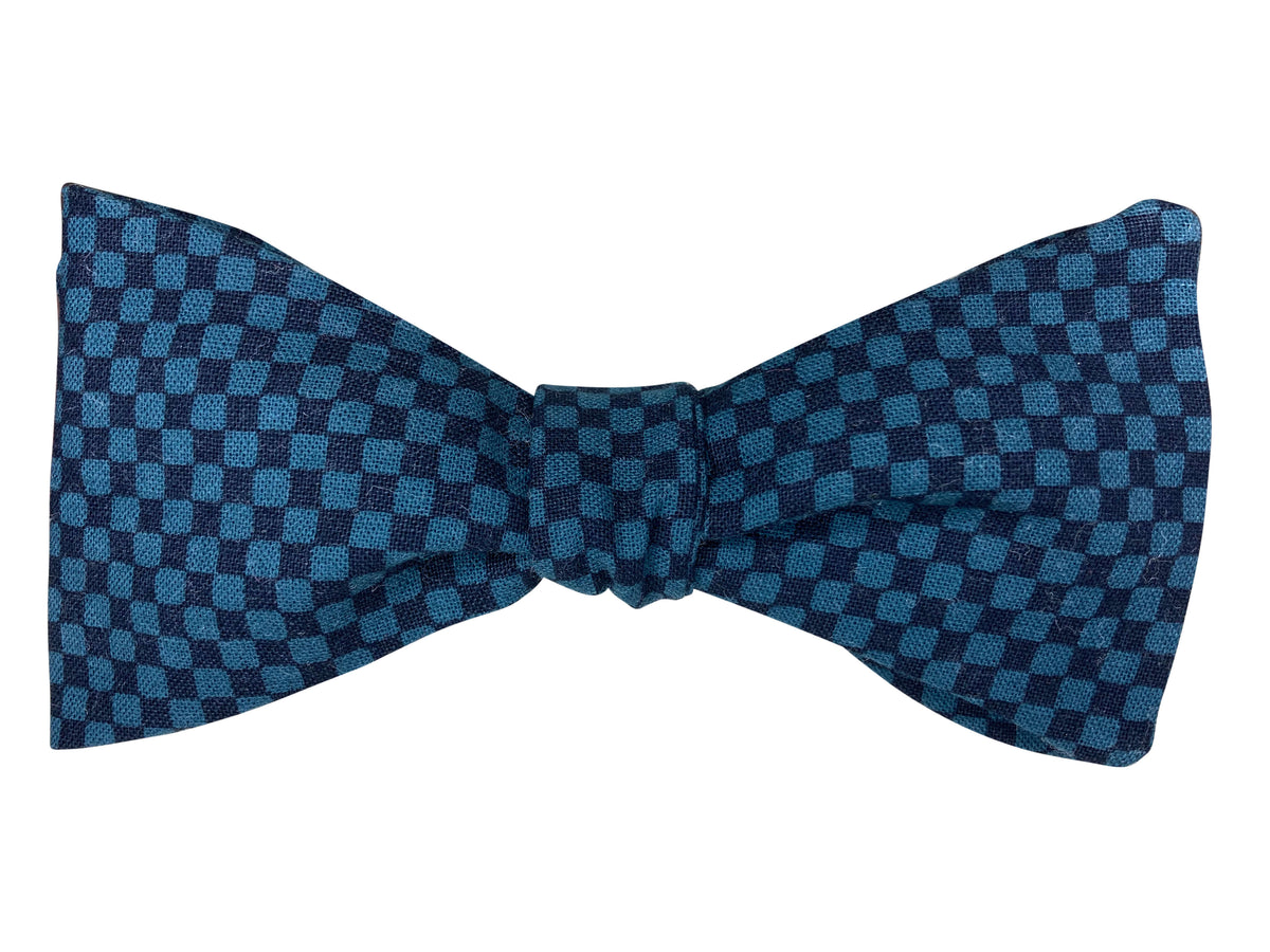 Dark Teal Chequerboard self tie bow tie