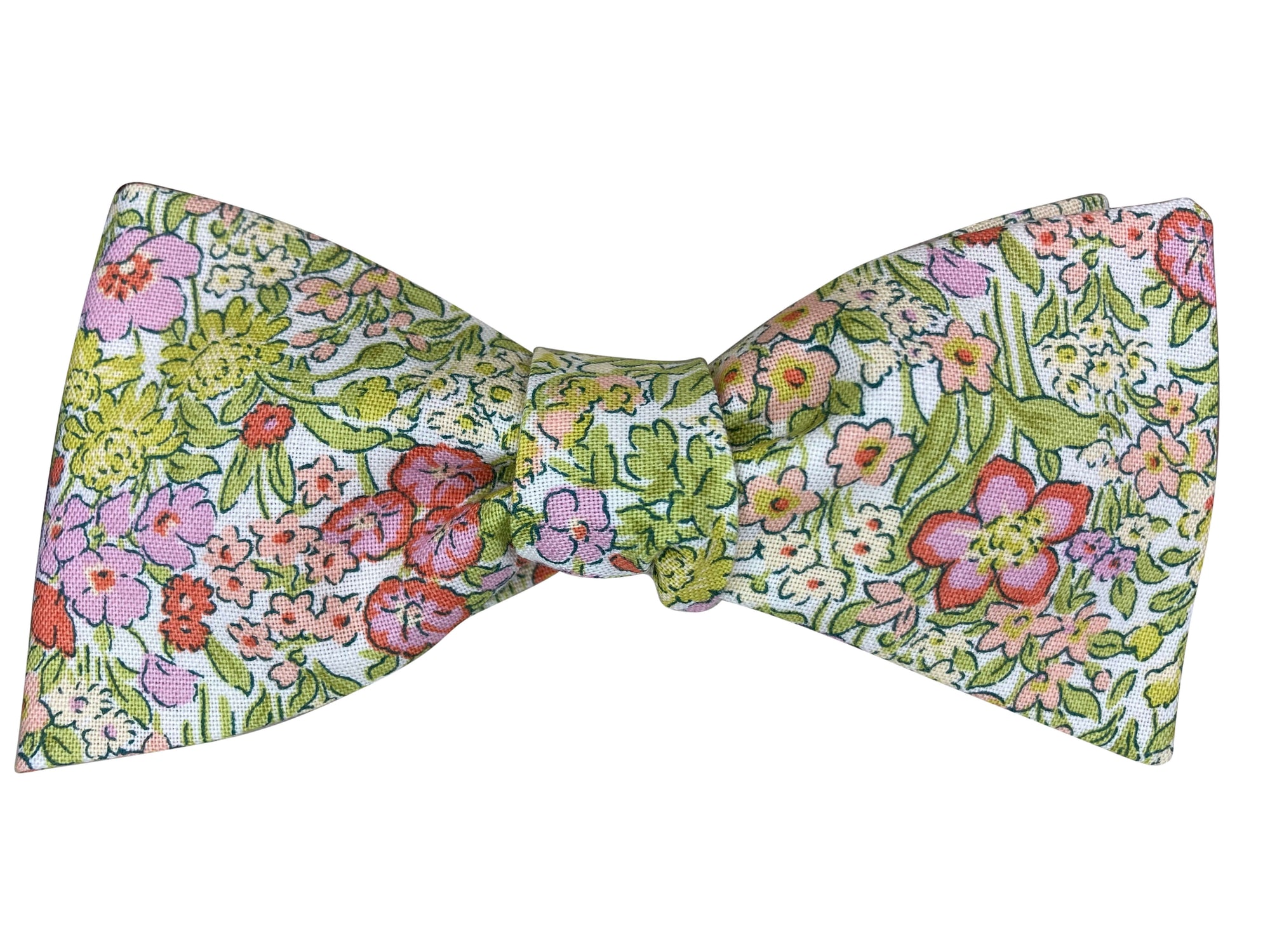 green and pick floral self tie bow tie