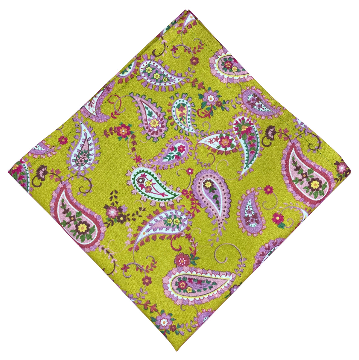 green and pink paisley pocket square