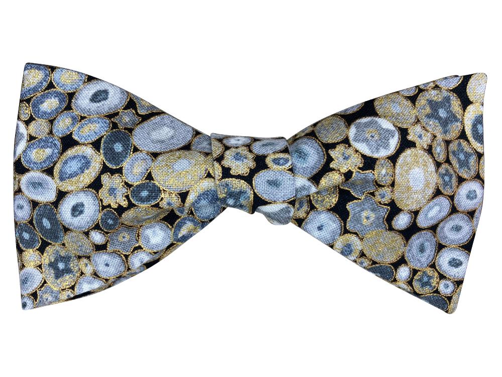 Grey and gold pebbles self tie bow tie inspired by gustav klimt