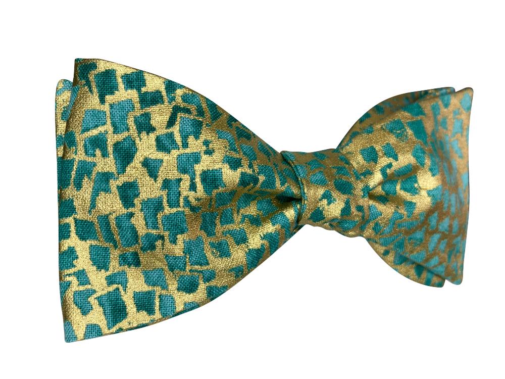 metallic gold and turquoise self tie bow tie inspired by gustav klimt