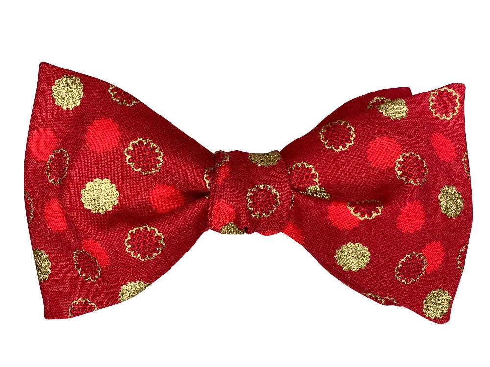 red and gold floral dots self tie bow tie