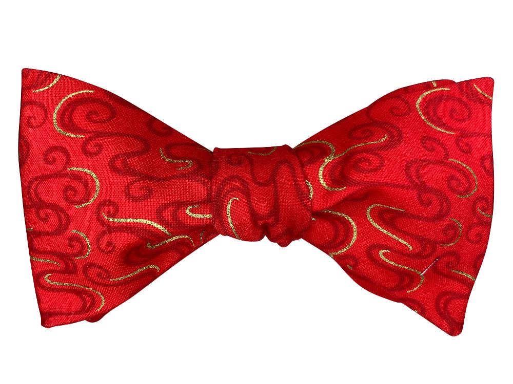 red and gold swirls self tie bow tie