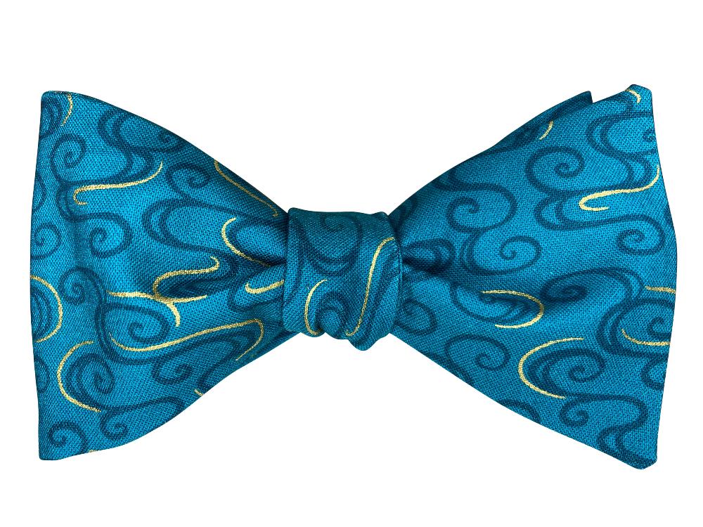 teal and gold swirls self tie bow tie