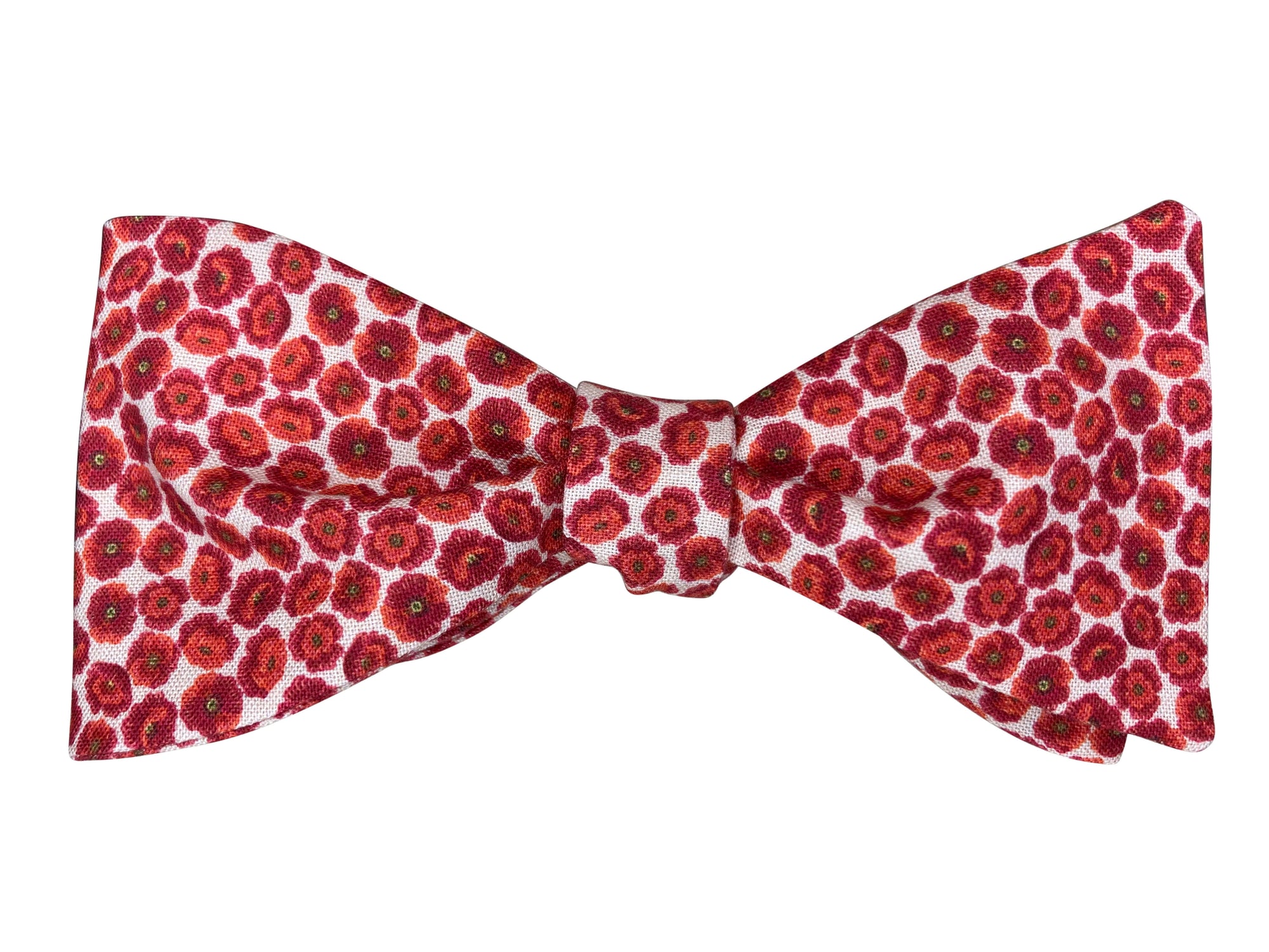 tiny red poppies on white self tie bow tie