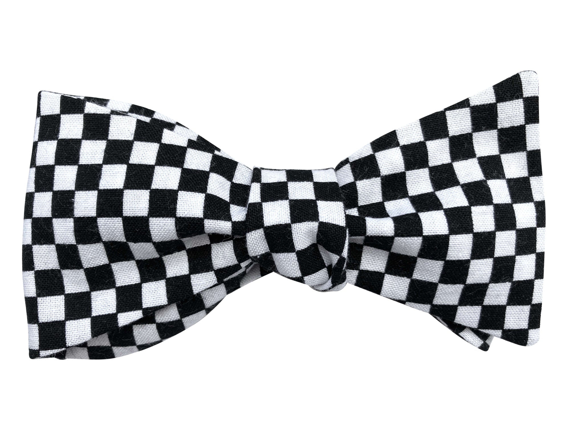 black and white chequerboard bow tie