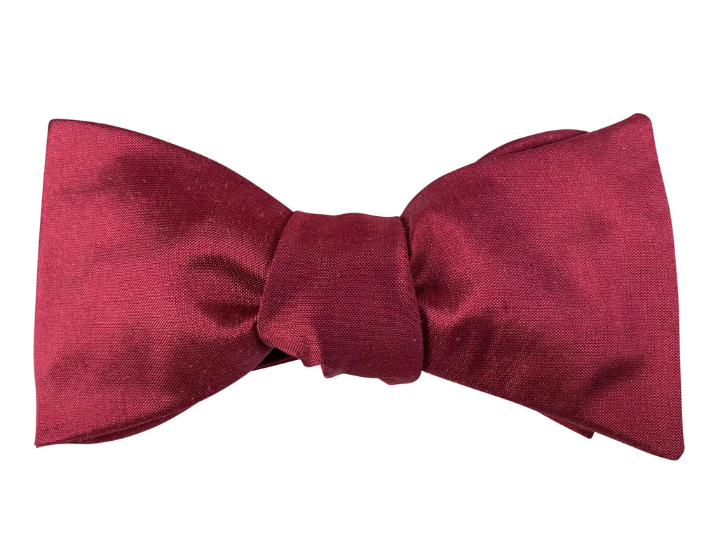 Wine Red Striped Silk Self-Tie Bow Tie